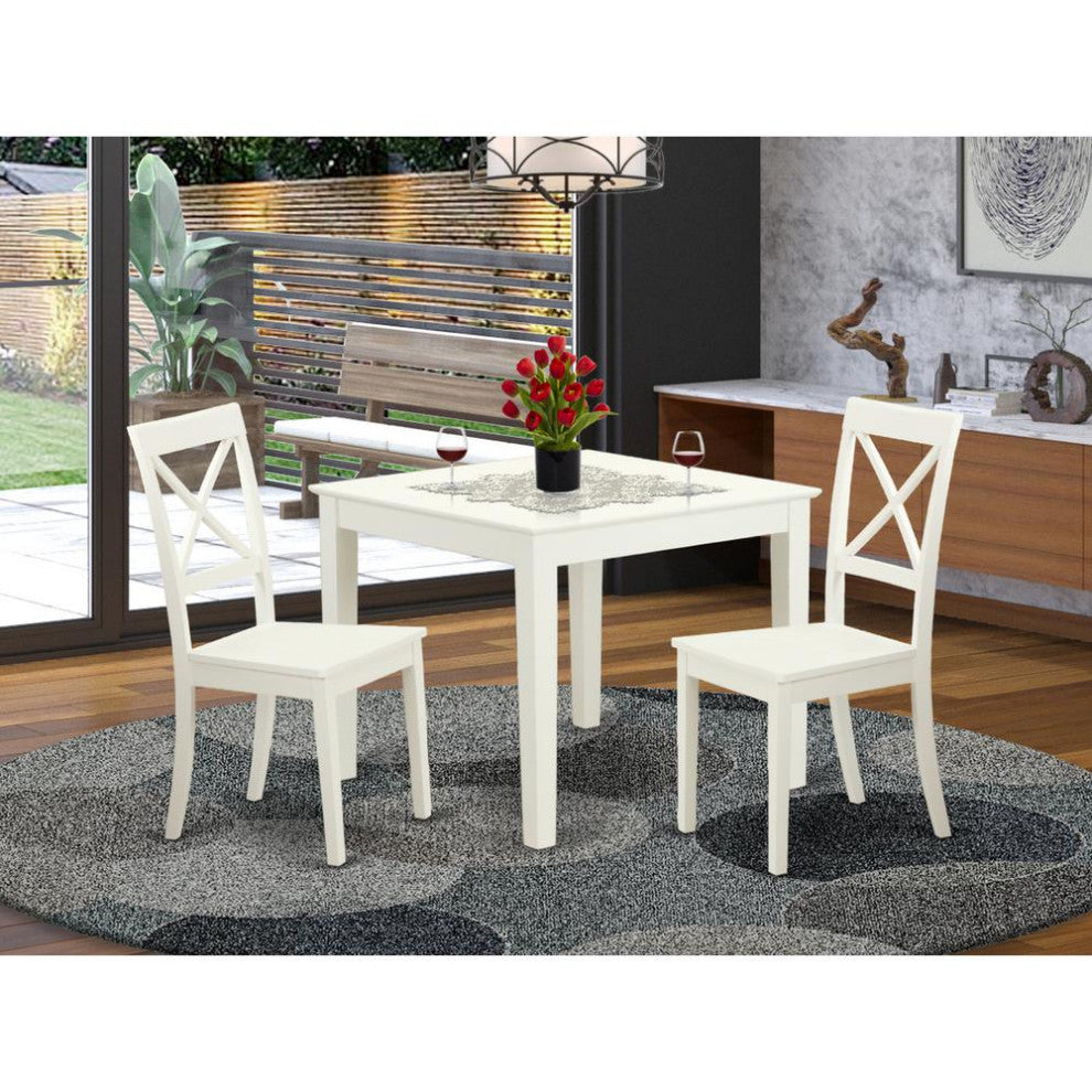 3-Piece Square Kitchen Table and 2 Wood Kitchen Dining Chairs, Linen White