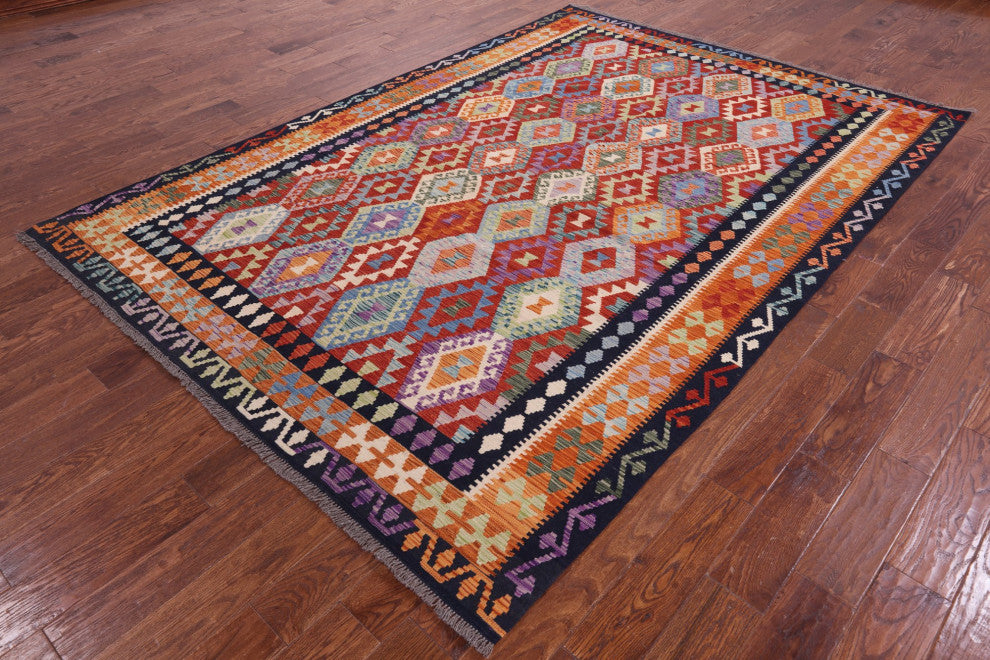Wool On Wool Flat Weave Kilim Reversible Rug 6' 10" X 9' 9" Q9474