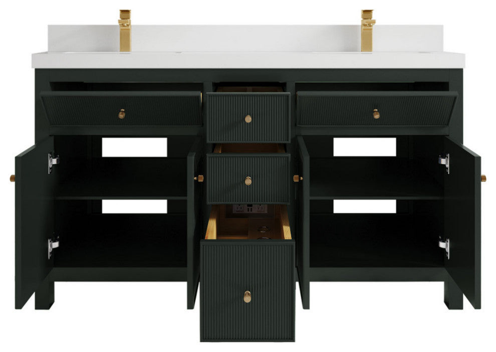 Sonoma 60 Double Bathroom Vanity in Dark Forest Green with 2" White Quartz