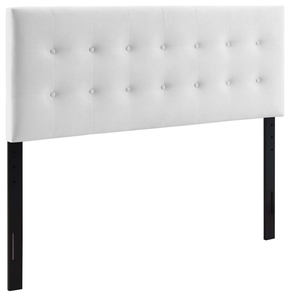White Emily King Biscuit Tufted Performance Velvet Headboard