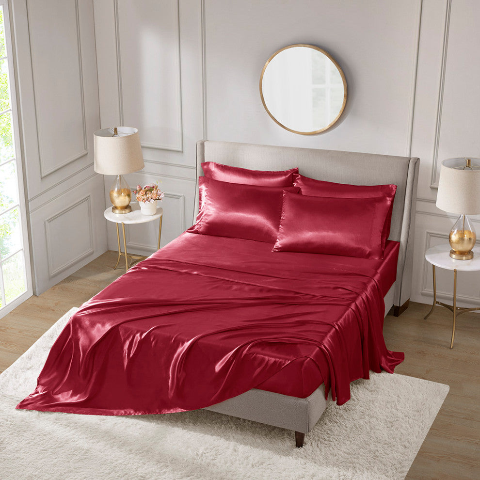 Madison Park Essentials Satin Luxury 6 PC Sheet Set, Red