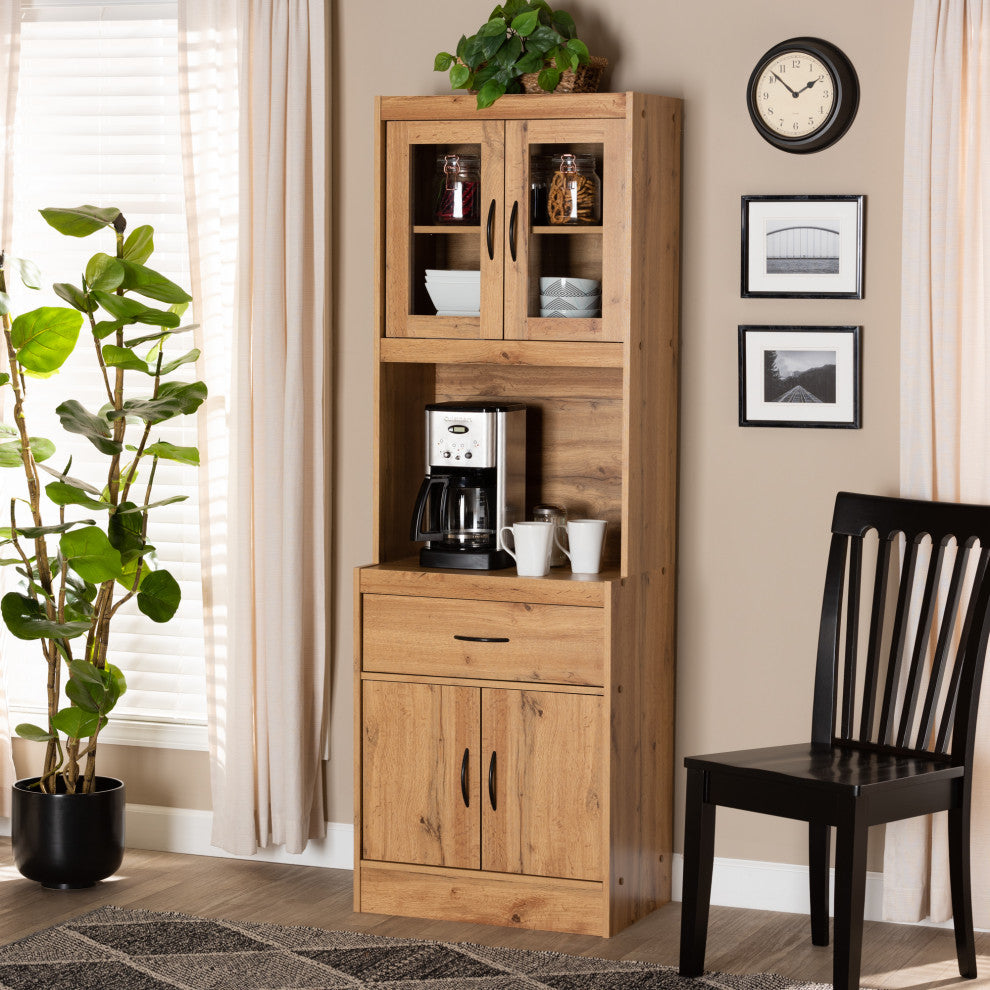 Collene Modern Kitchen Cabinet/Hutch, Oak Brown