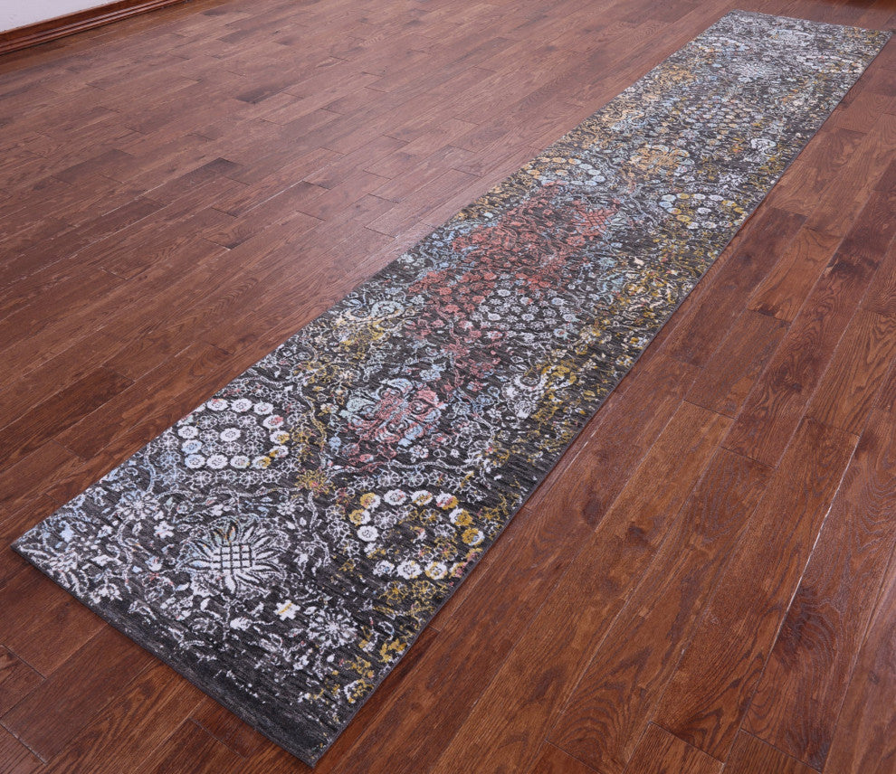 Runner Modern Wool & Silk Handmade Rug 2' 7" X 14' 0" - Q14910