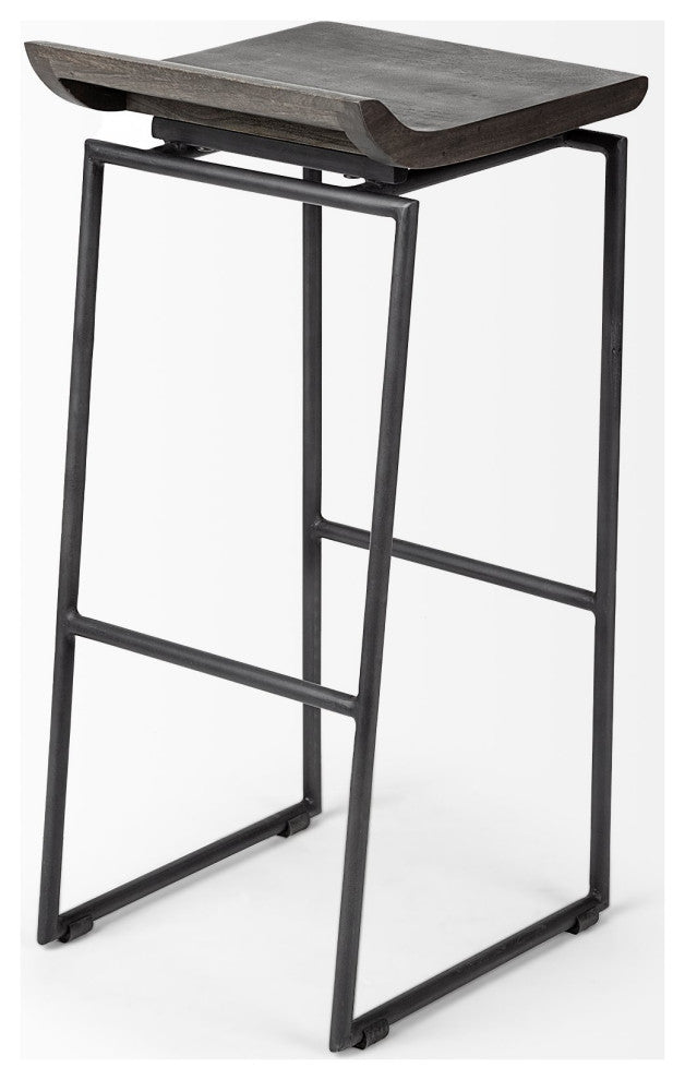 Givens Black Solid Wood Seat with Black Metal Frame Bar Stool
