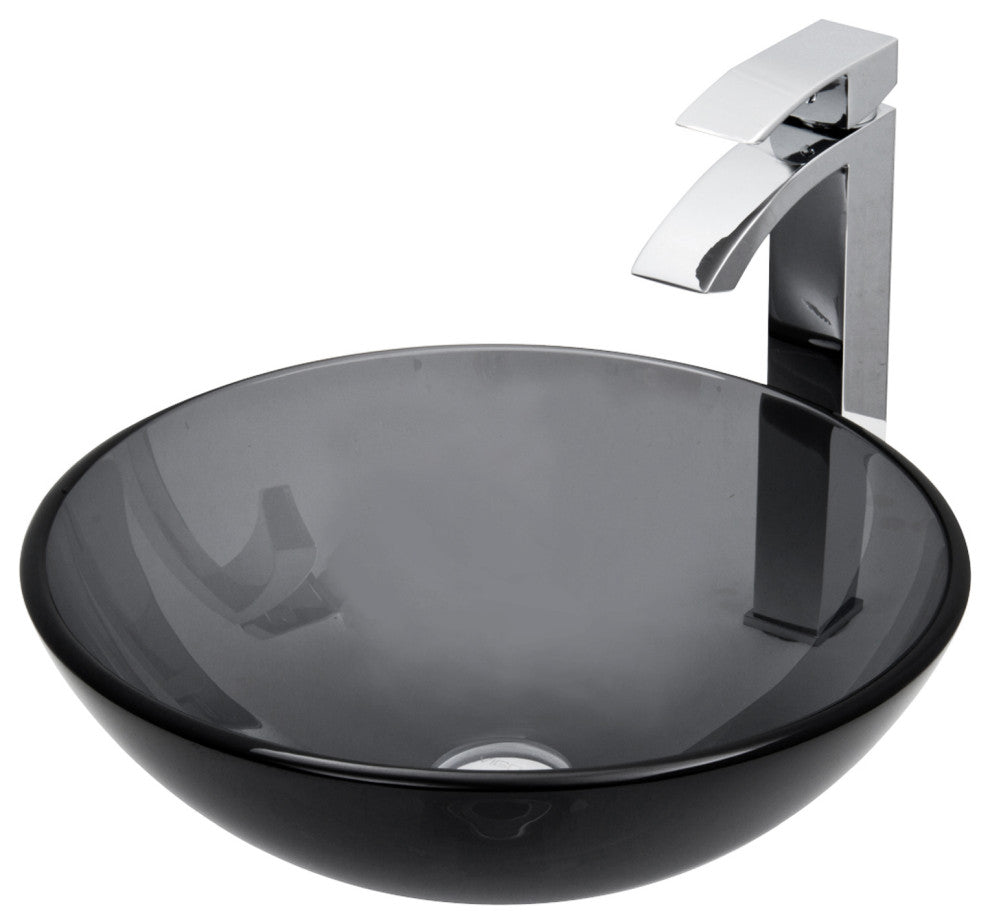 VIGO Sheer Black Glass Vessel Sink and Faucet Set, Black