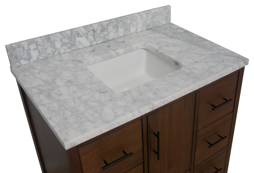 California 42" Bathroom Vanity, Walnut, Carrara Marble