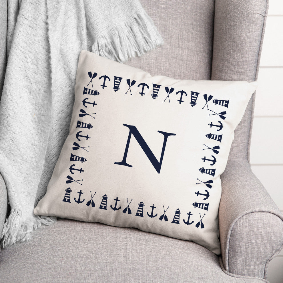 Nautical Monogram - N 18x18 Indoor / Outdoor Pillow