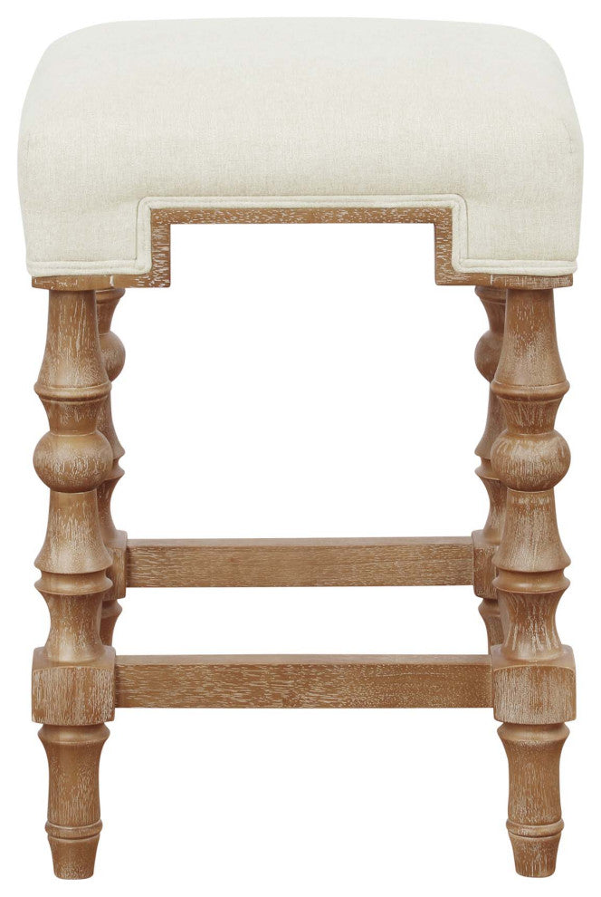 Linon Ashleigh 24" Backless Beige Upholstered Counter Stool in Natural Wood