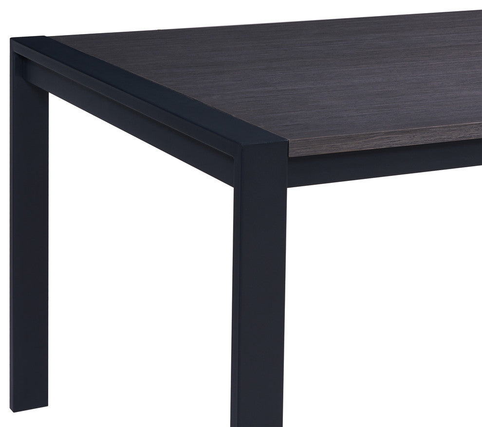 Tessa Contemporary Dining Table In Matte Black Finish And Gray Walnut Top