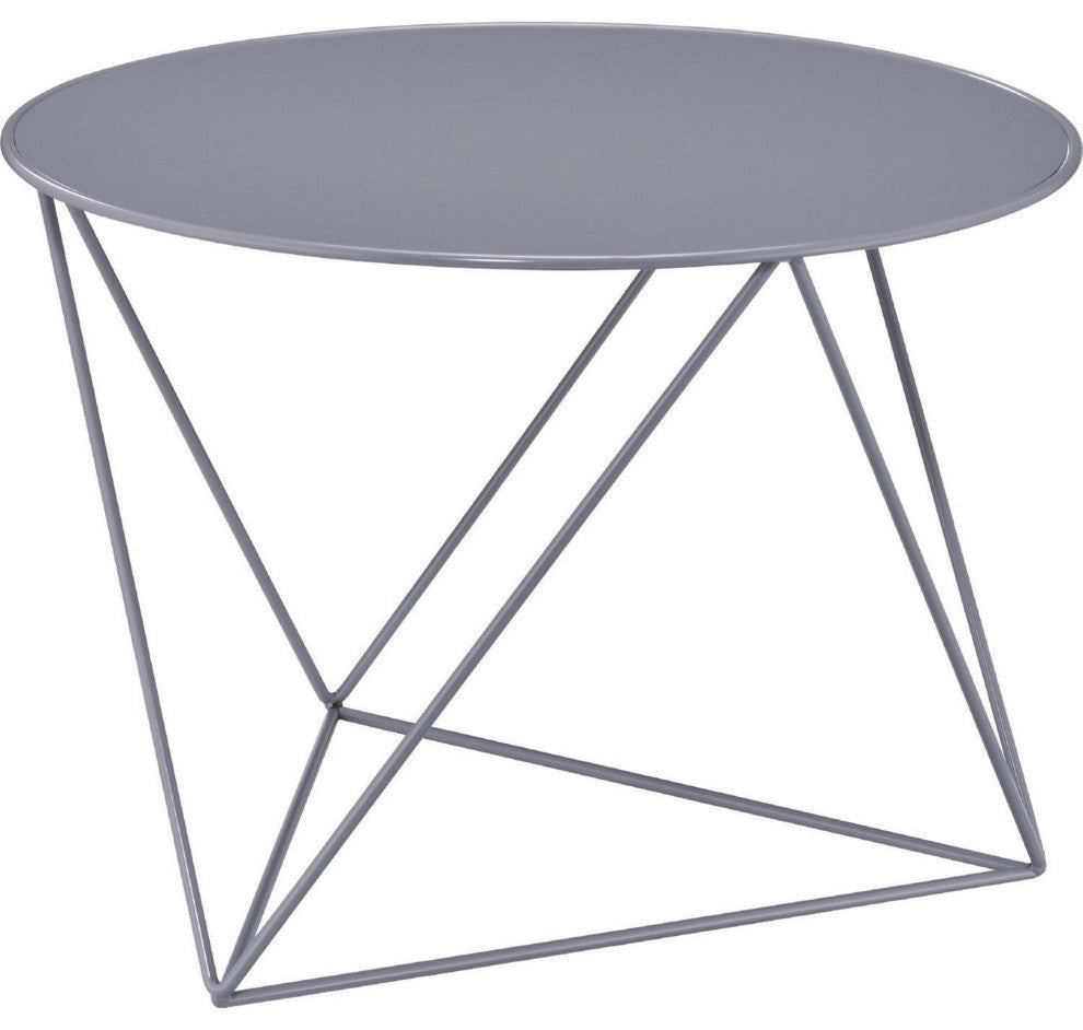 Benzara BM250330 Accent Table With Open Geometric Base and Round Top, Gray