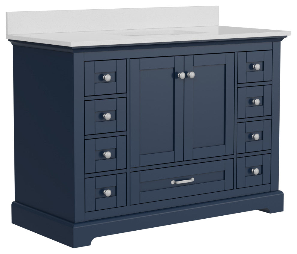 48" Freestanding Bathroom Vanity with White Cultured Marble Top in White