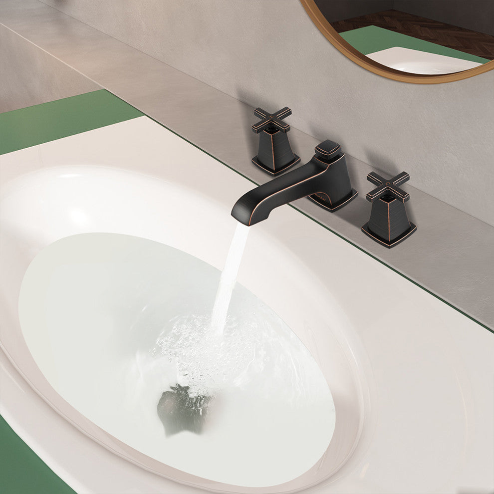 Two Handles 8" Widespread Bathroom Faucet With Drain, Oil-Rubbed Bronze