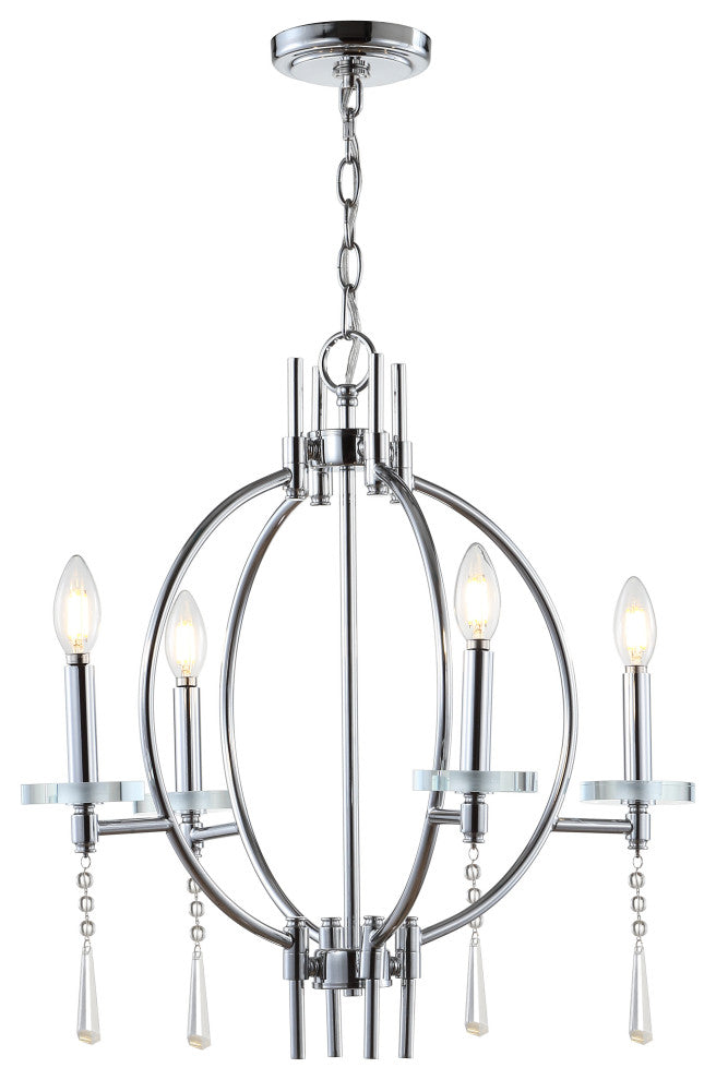 Laura 23" Crystal, Metal LED Pendant, Chrome