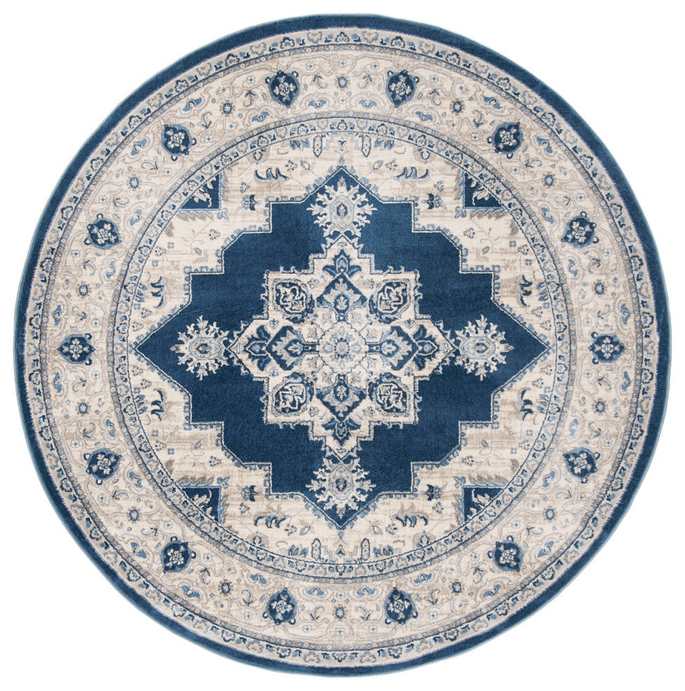 Safavieh Brentwood Bnt865N Rug, Navy/Creme, 6'7"x6'7" Round