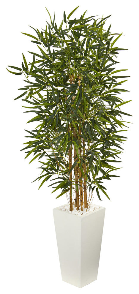 5.5" Bamboo Artificial Tree, White Tower Planter