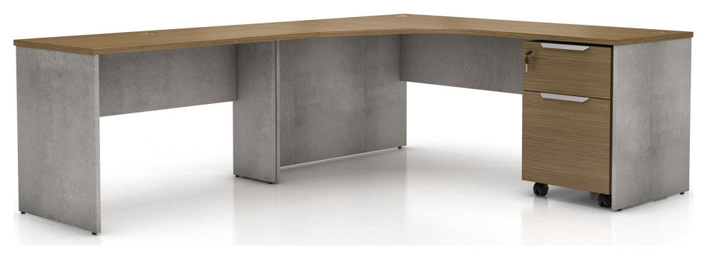 Broome Left-Facing Corner Desk Set, Weathered Concrete on Latte Walnut