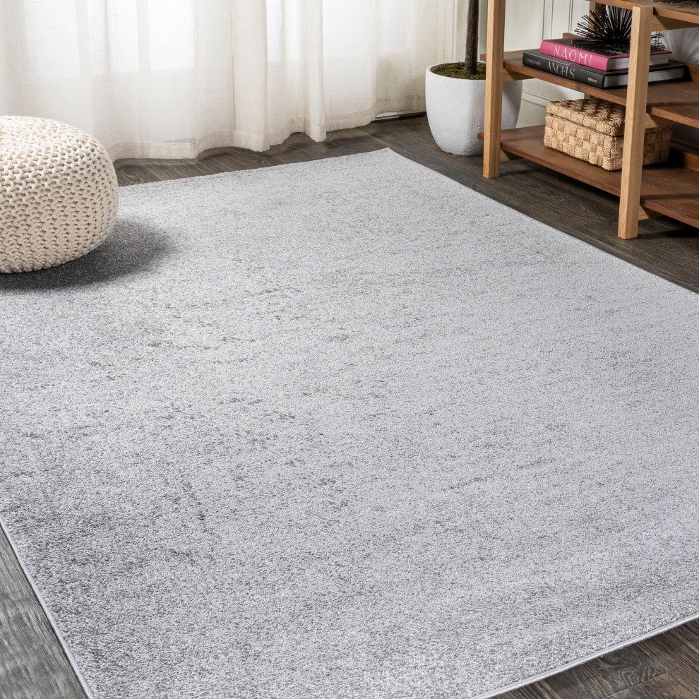 Haze Solid Low-Pile Runner Rug, Light Gray, 8 X 10