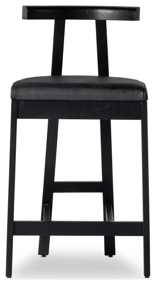 Tex Stool Black Rosa Morada, Black Leather, Counter