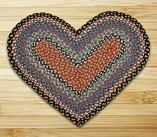 Burgundy, Blue and Gray Braided Rug, 20"X30" Heart