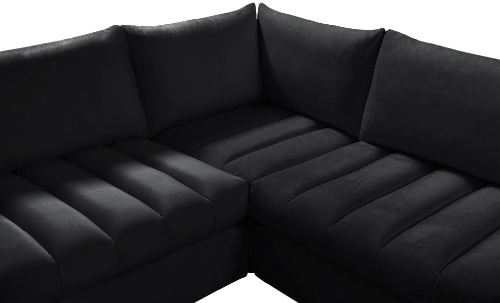 Jacob Velvet Upholstered 5-Piece L-Shaped Modular Sectional, Black