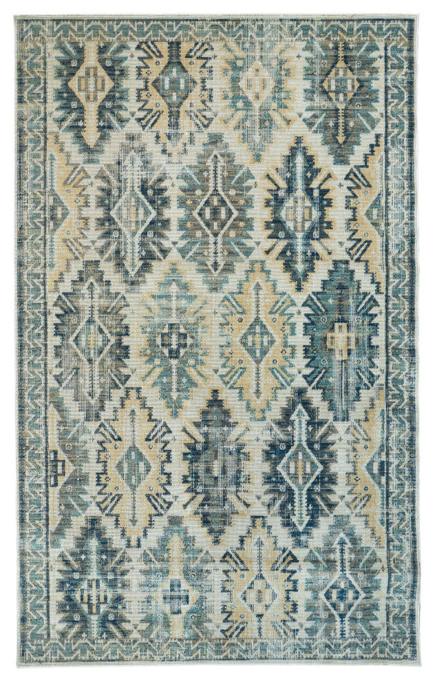 Weave & Wander Kezia Rug, River Blue/Vanilla Beige, 7ft-9in x 10ft-6in