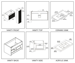 Floating Bathroom Vanity with Sink, Wall Mounted Vanity, Blue, 36" W/ Sink