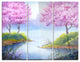 "Flowering Trees Over Lake" Glossy Metal Wall Art, 3 Panels, 36"x28"