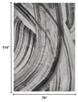 7"x10" Gray Ivory Abstract Strokes Modern Area Rug