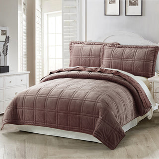 3 Piece Box Quilted Micromink King Bedspread, Seal Brown