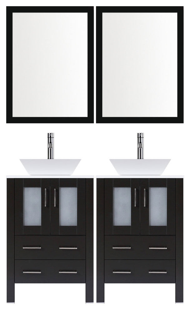 Modern Bathroom Vanity Set With Mirror and Sink, Espresso, 48"