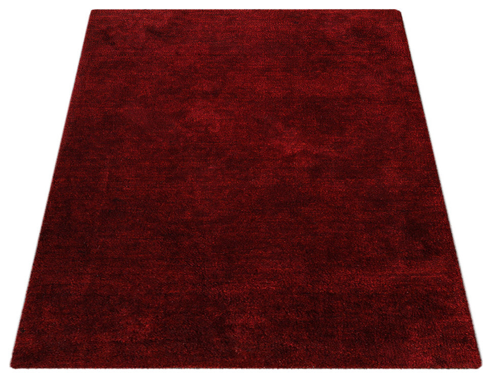 HAND KNOTTED LOOM SILK ECO-FRIENDLY AREA RUGS-Runner,Red Color,Solid Design, [Rectangle] 8'x10'