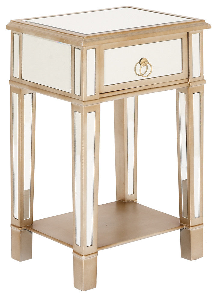 Urban Designs Christie Wooden Mirror Side Table Nightstand with Drawer