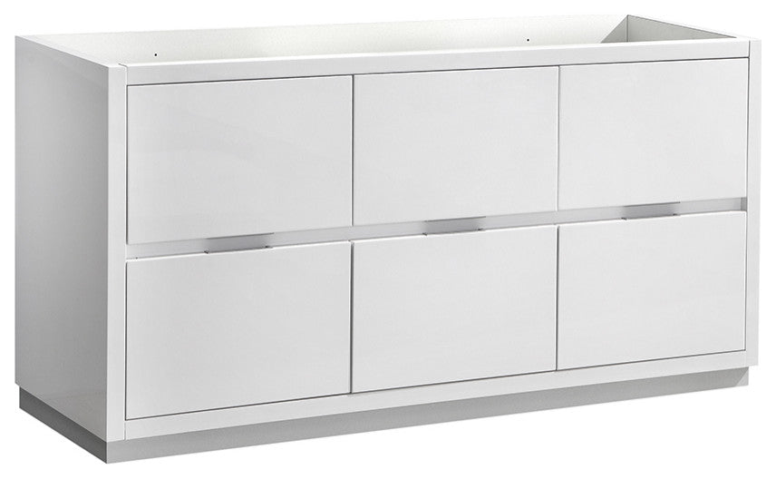 Valencia Free Standing Single Sink Bathroom Cabinet, Glossy White, 60"