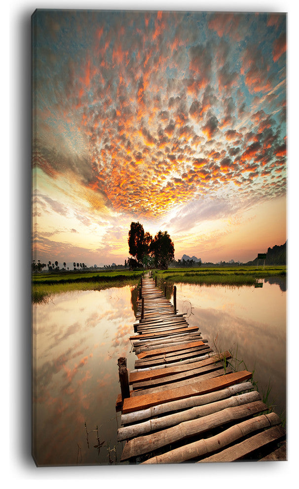 "Makeshift Wooden Pier Over River" Sea Bridge Canvas Wall Artwork, 16"x32"