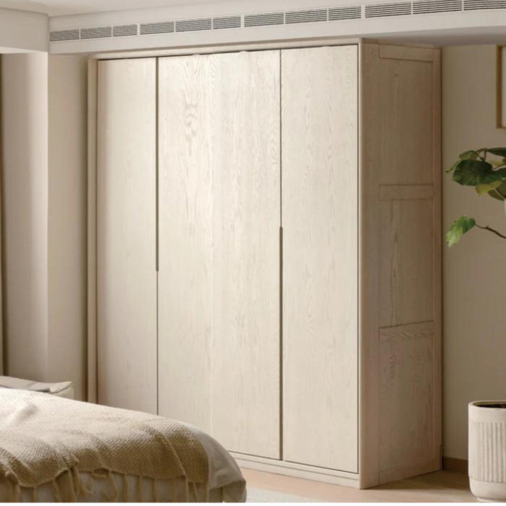 Oak Solid Wood Cream Wardrobe Sliding Door, 78.7x24.4x86.6"