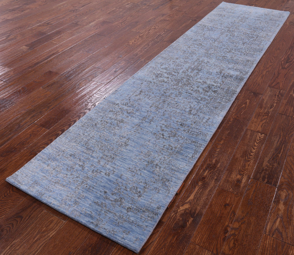 2' 6" X 10' 1" Persian Hand-Knotted Wool and Silk Runner Rug Q6322