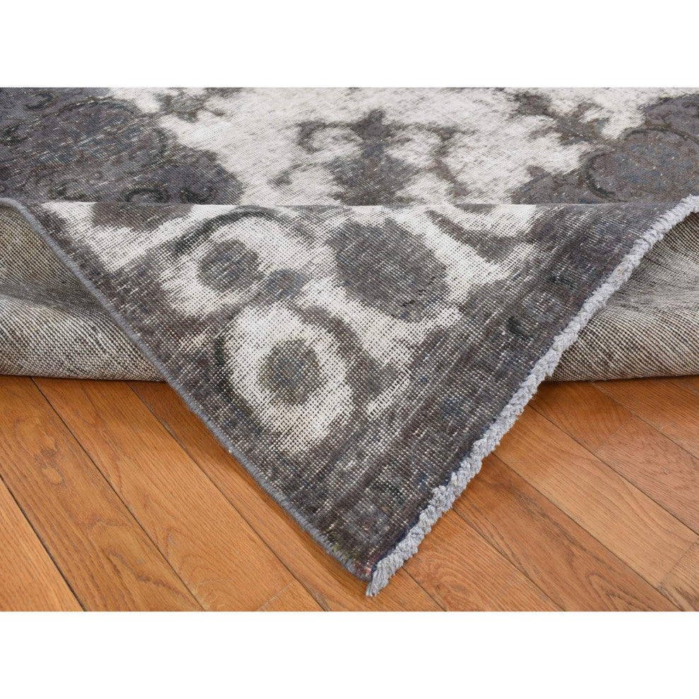 Black Vintage Overdyed Persian Tabriz Barjasta Wool Hand Knotted Rug 8'x11'