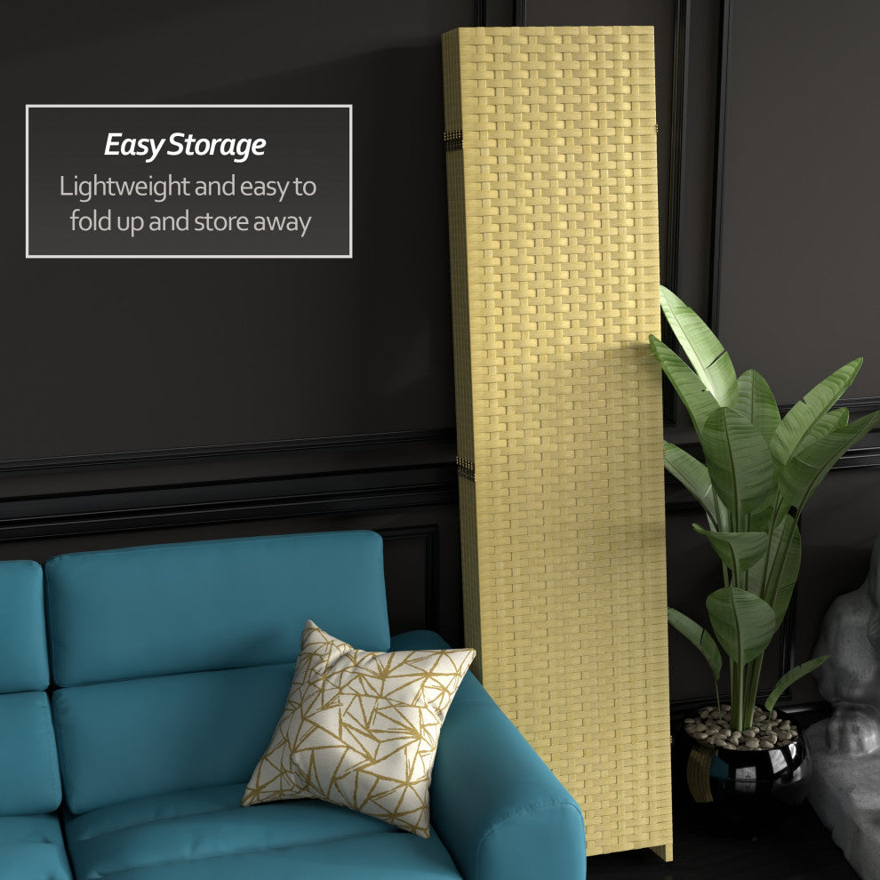 7'' Tall Woven Fiber Room Divider, Dark Beige, 6 Panel