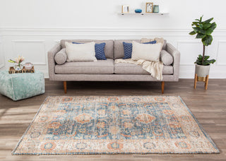 Blue Floral Ivory Border Jute/Chenille, 7'6"x9'