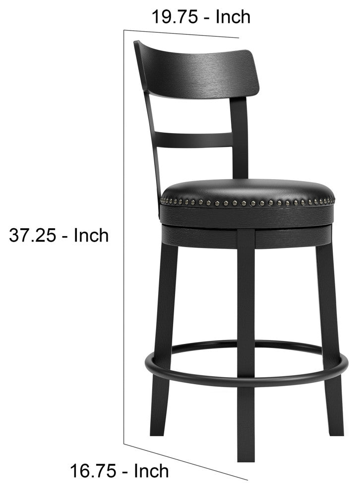 Benzara BM248093 Swivel Barstool With Nailhead Trim and Leatherette Seat, Black