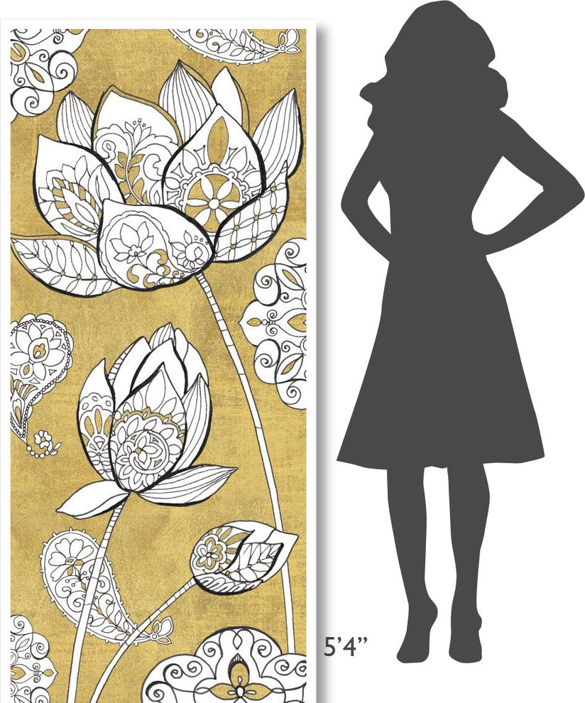 "Color my World Lotus II Gold" Digital Paper Print by Daphne Brissonnet, 32"x77"