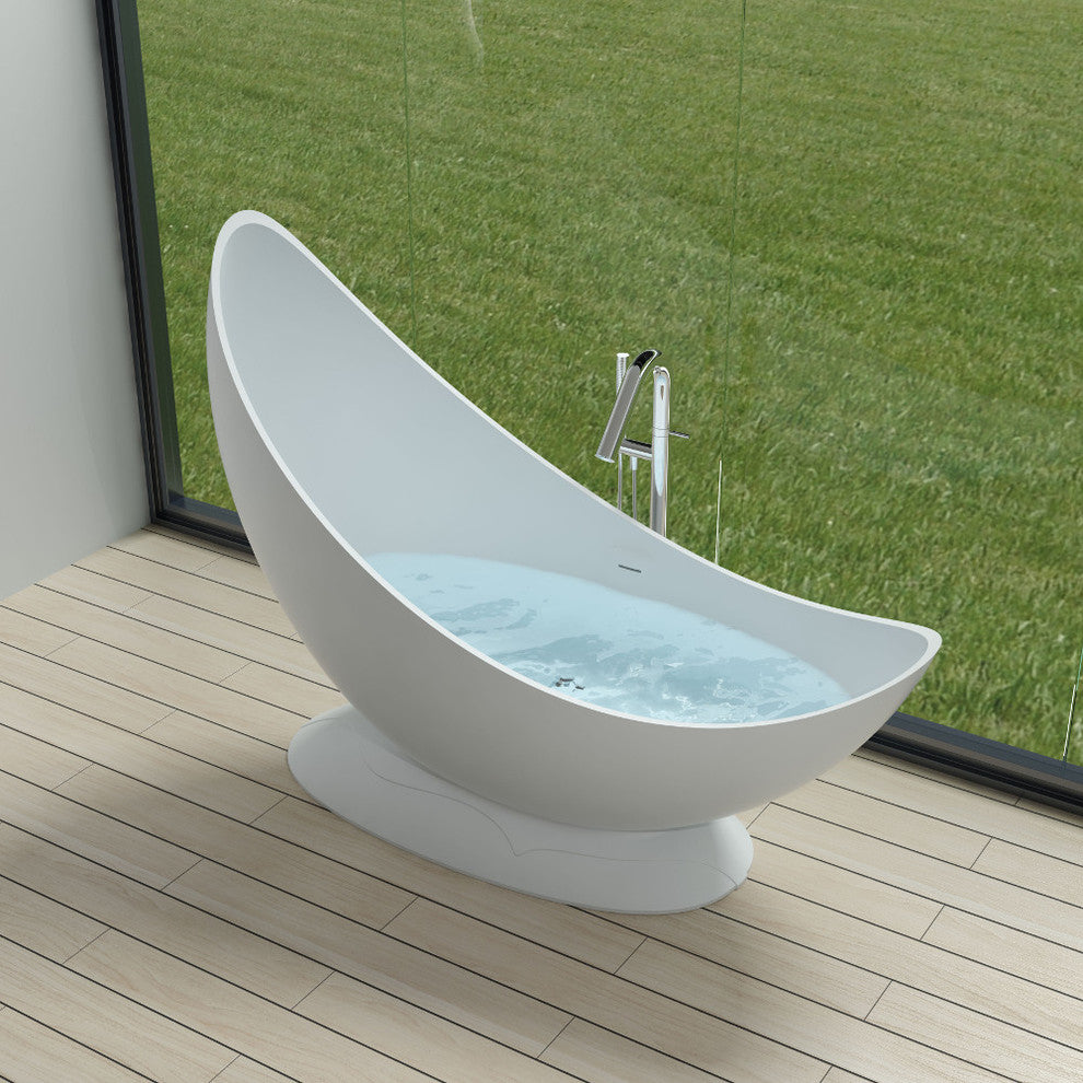 70" Polystone Free-Standing Bathtub, Matte White, No Faucet