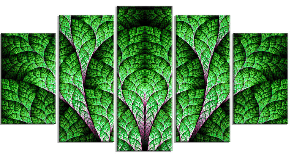 Exotic Green Biological Organism, Contemporary Art on Canvas, 60"x32", 5 Panels