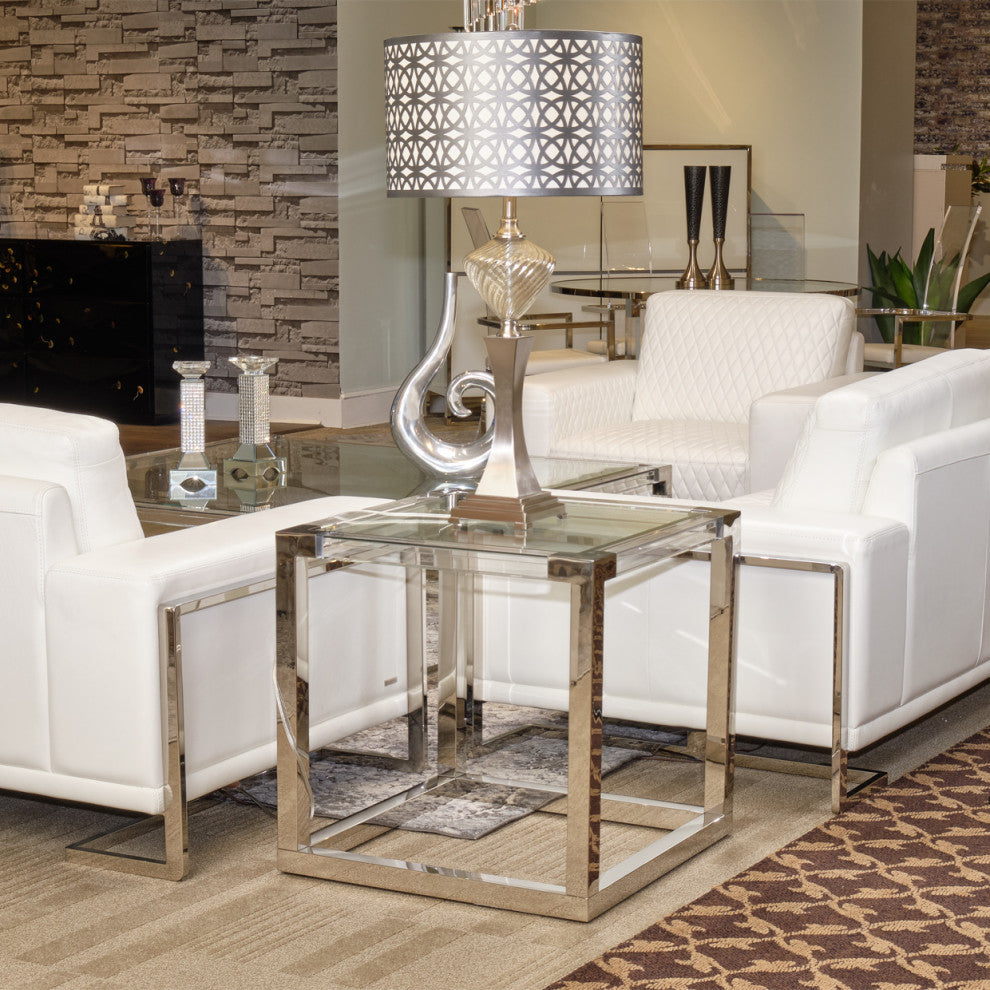 State St. Square End Table - Glass/Stainless Steel