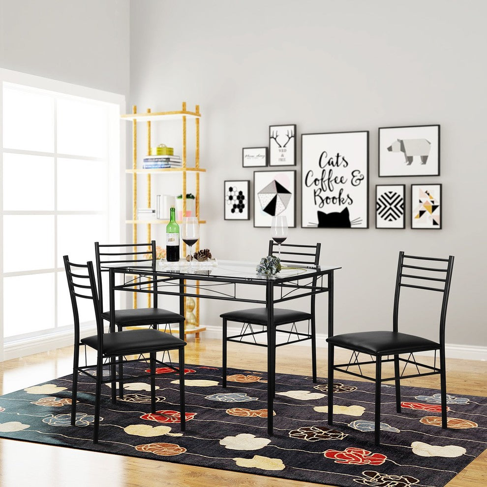 Dining Table With Chairs, 5-Piece Set, Black