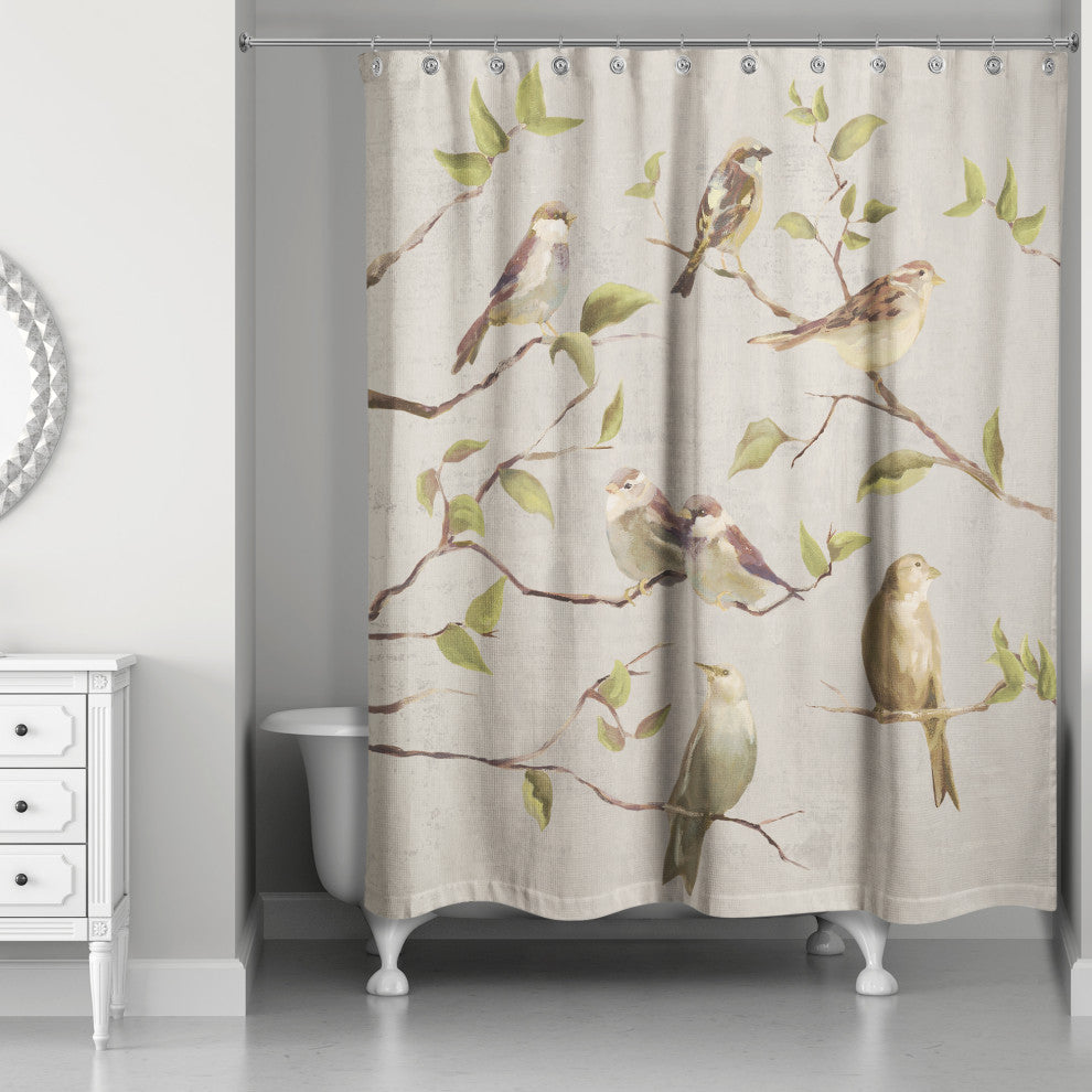 Biege Birds on Branches 71x74 Shower Curtain