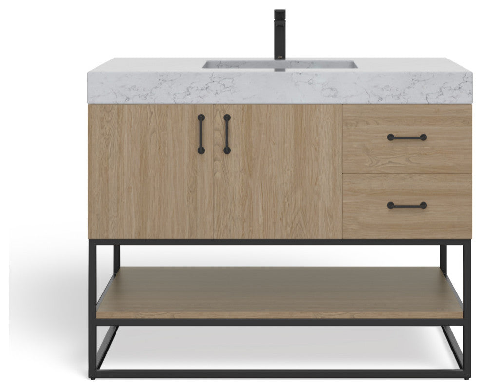Bahia Bath Vanity, Oak, 42", Matte Black Hardware, Single, Freestanding