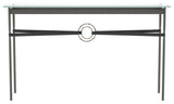 Equus Console Table, Natural Iron Finish - Bronze Accents - Black Leather Strap