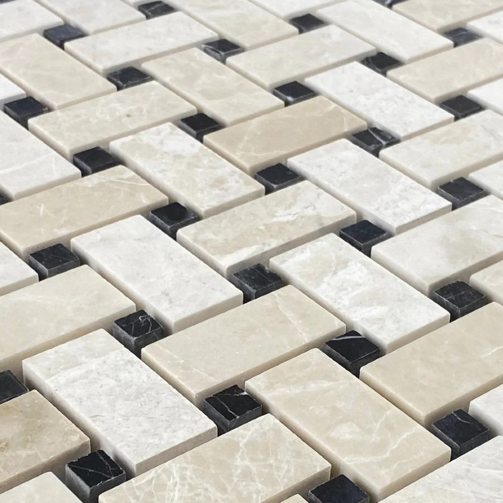 Vanilla Beige Basketweave Pattern 12"x12" Marble Mosaic Tile (10 sqft per box)