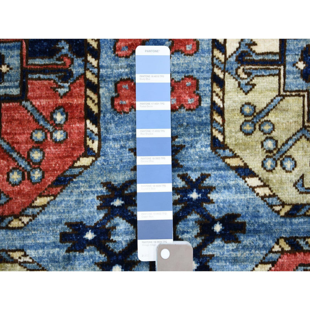 Extra Soft Wool Hand Knotted Blue Afghan Ersari Wide Runner Rug, 4'1" x 9'9"